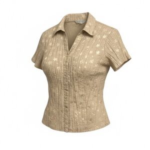 Proportion Petite 4 Season  Button Down Short Sleeve Blouse w Lurex